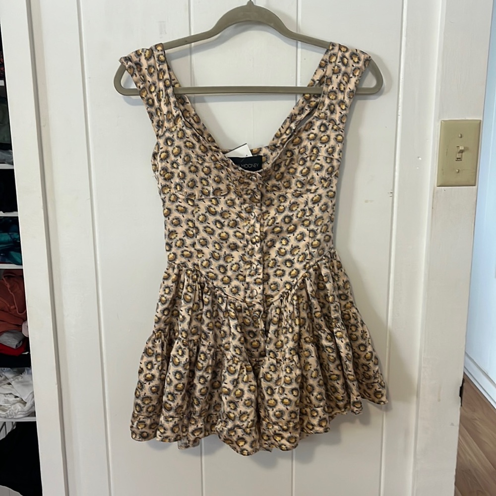 Vanessa Mooney Beige Leopard Print Mini Dress